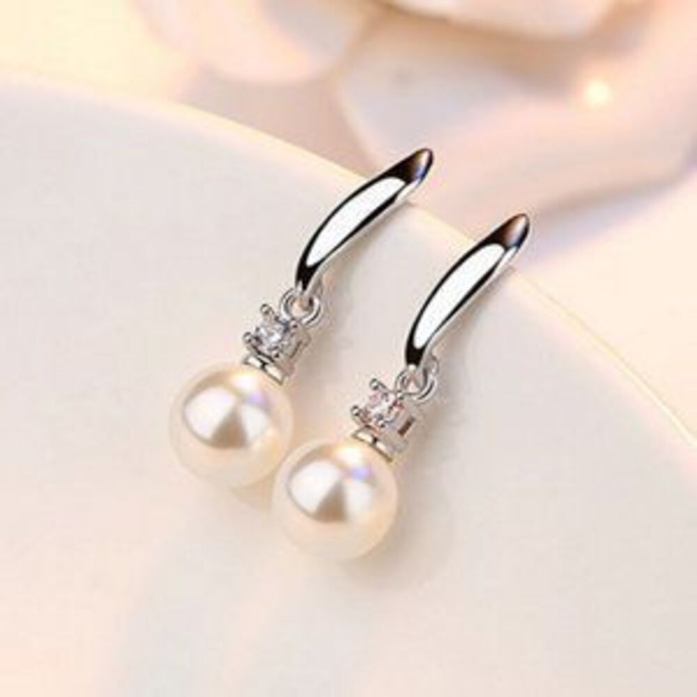 NEW 925 Sterling Silver Diamond Pearl Earrings B